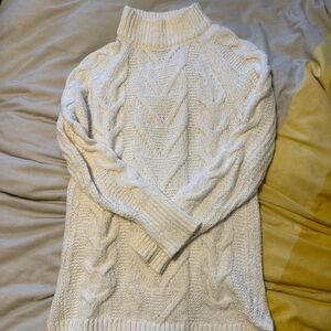 White Cable Knit Mock Turtleneck Sweater